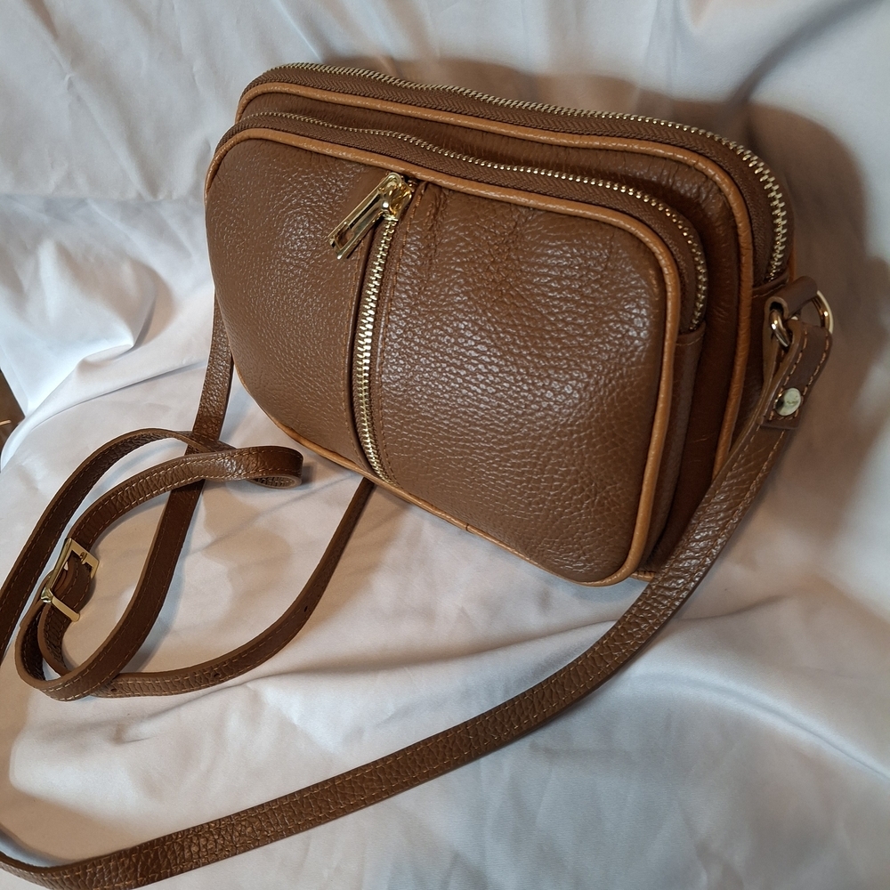Stella Bianca Brown Leather Multi-Compartment Crossbody Bag Italian Design